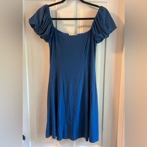 Blue ruffle pouty sleeve Dress